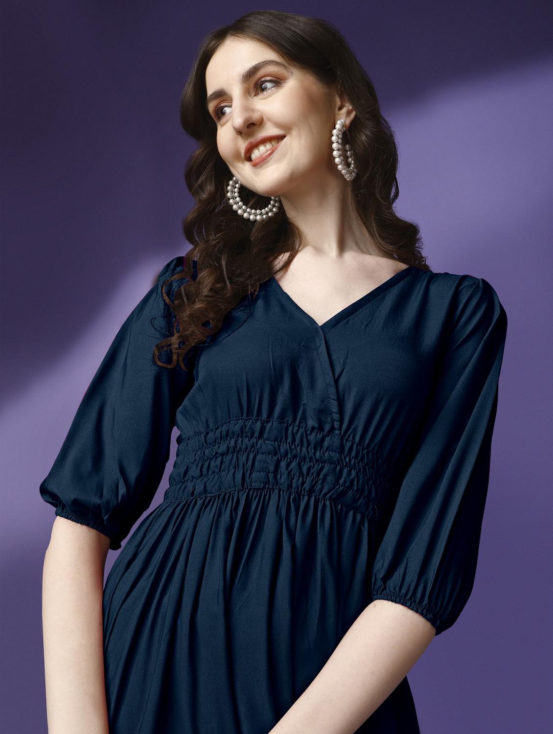women solid puff sleeve tiered maxi dress - 21982064 - Standard Image - 3