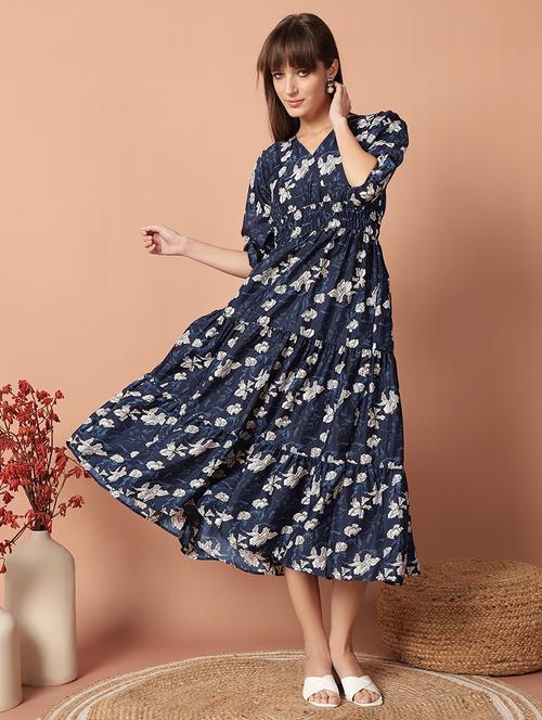 women printed puff sleeve tiered dress - 21982085 - Standard Image - 0