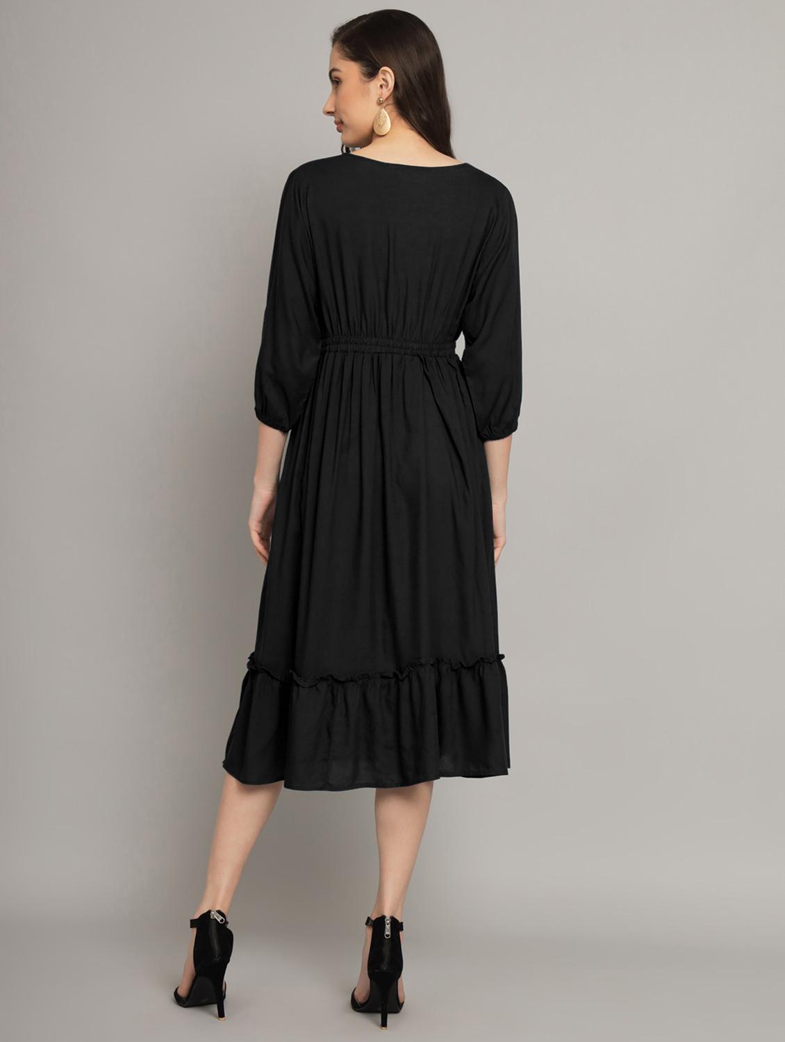 women solid puff sleeve tiered dress - 21982097 - Standard Image - 3