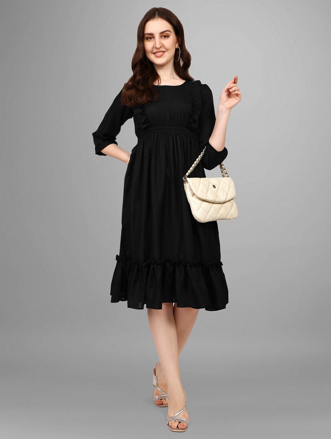 women solid puff sleeve tiered dress - 21982099 - Zoom Image - 0