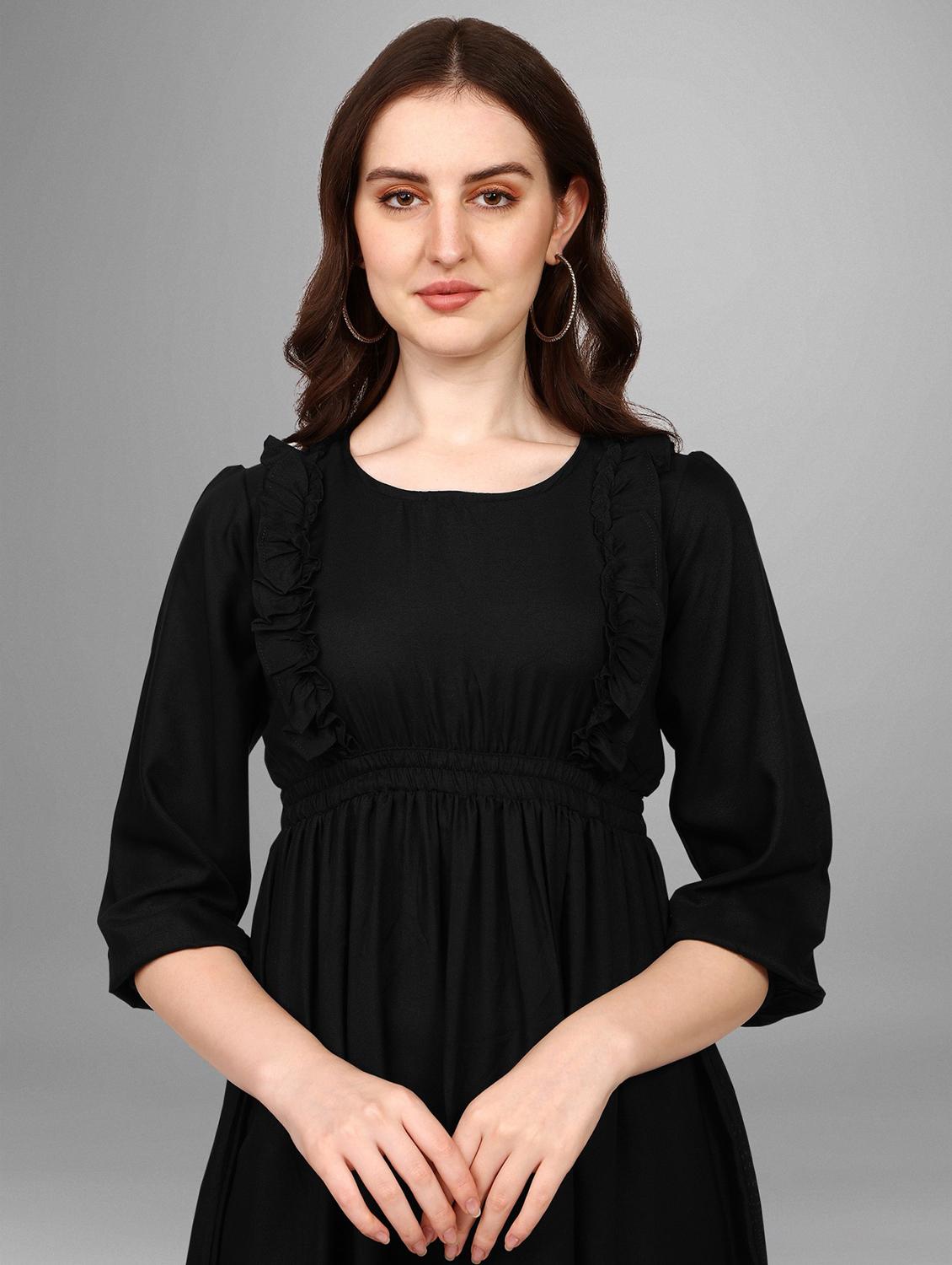 women solid puff sleeve tiered dress - 21982099 - Standard Image - 3