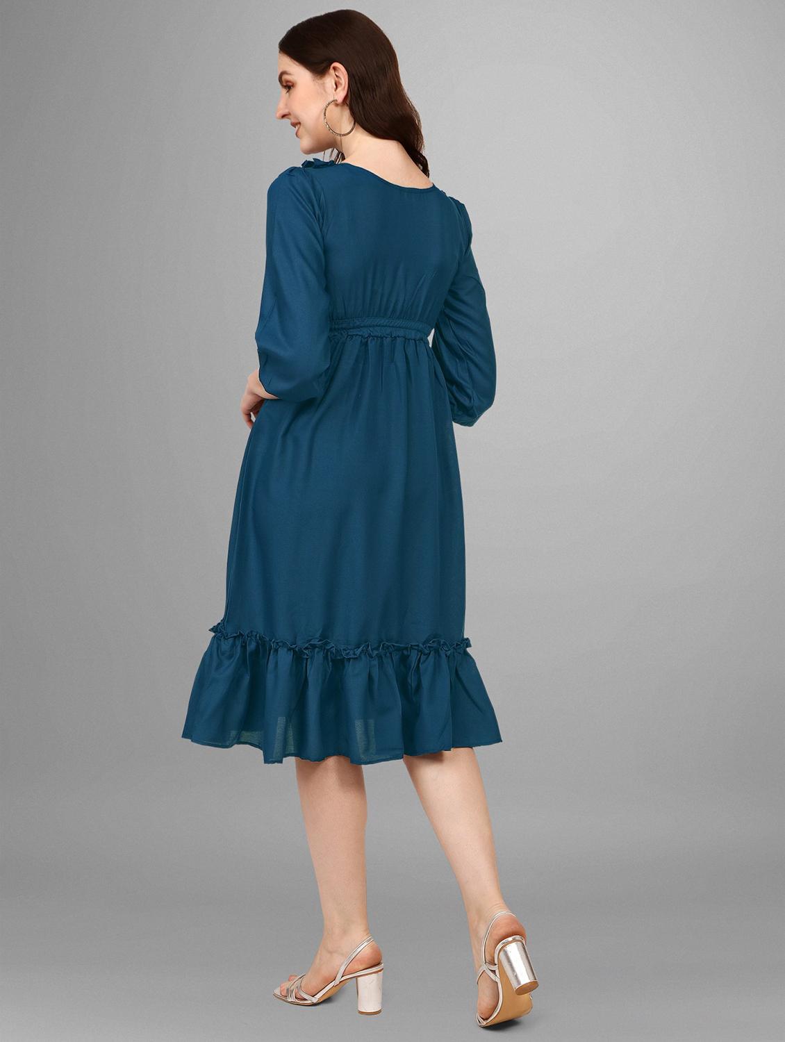 women solid puff sleeve tiered dress - 21982100 - Standard Image - 3
