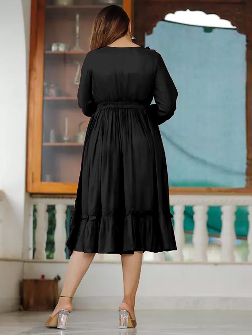 women solid puff sleeve tiered dress - 21982109 - Standard Image - 3