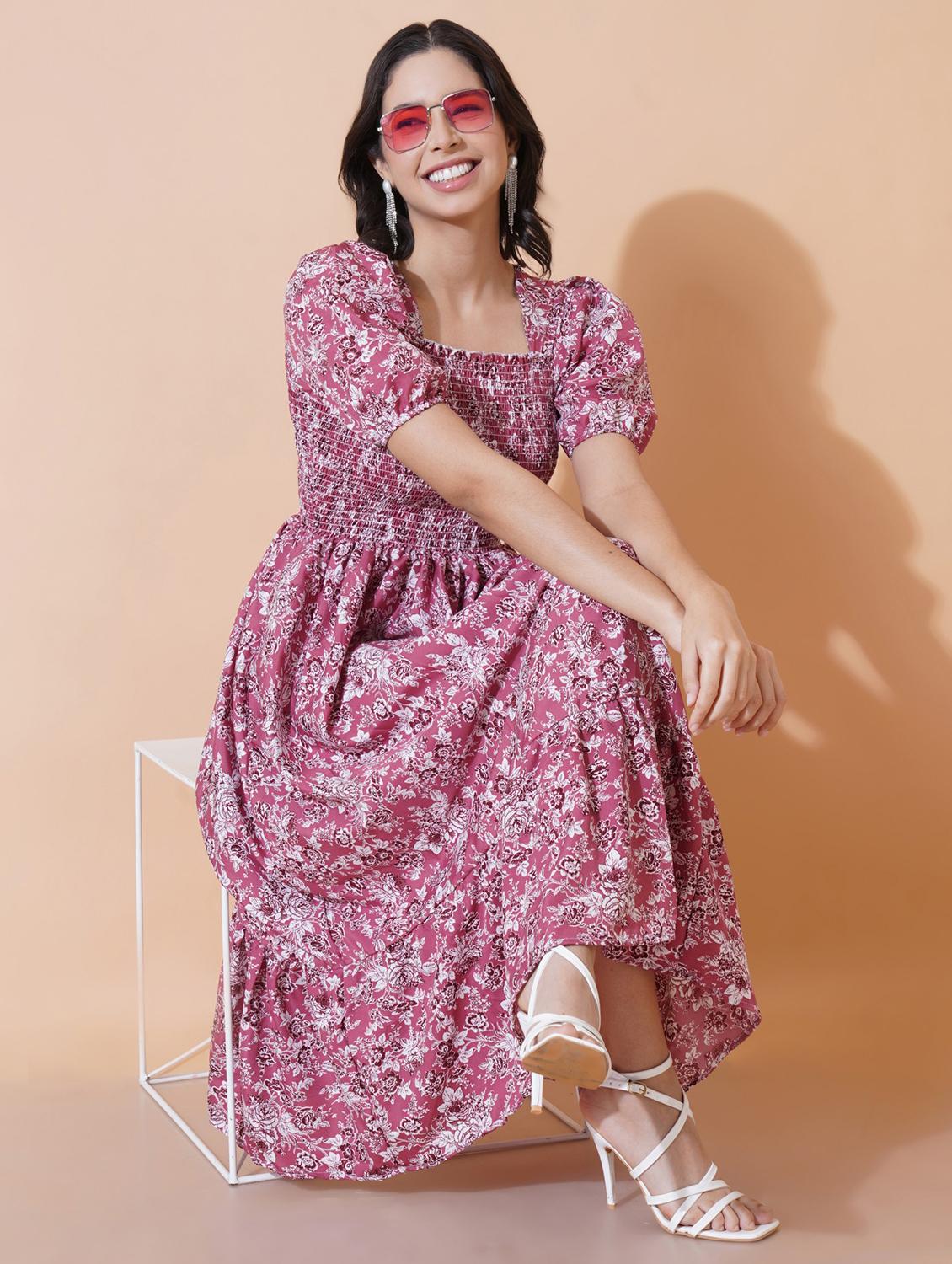 women printed puff sleeve tiered dress - 21982124 -  Zoom Image - 0