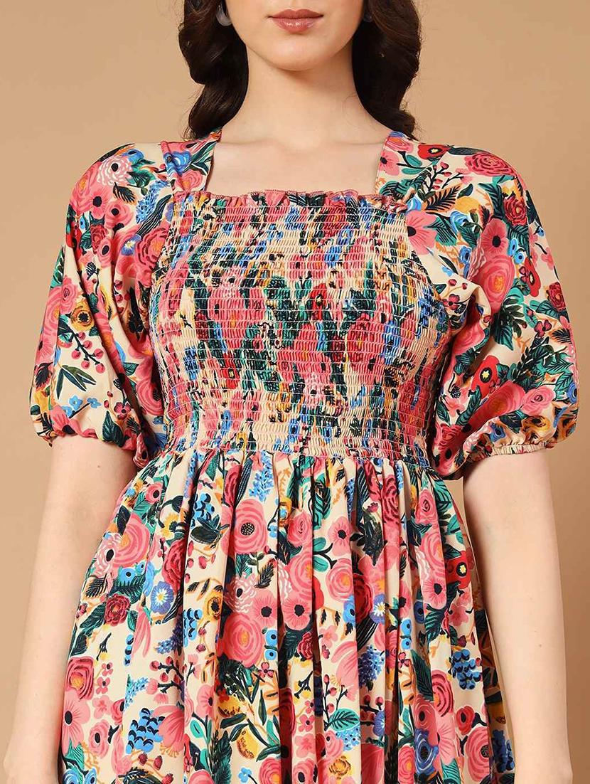 women printed puff sleeve tiered dress - 21982125 -  Standard Image - 3