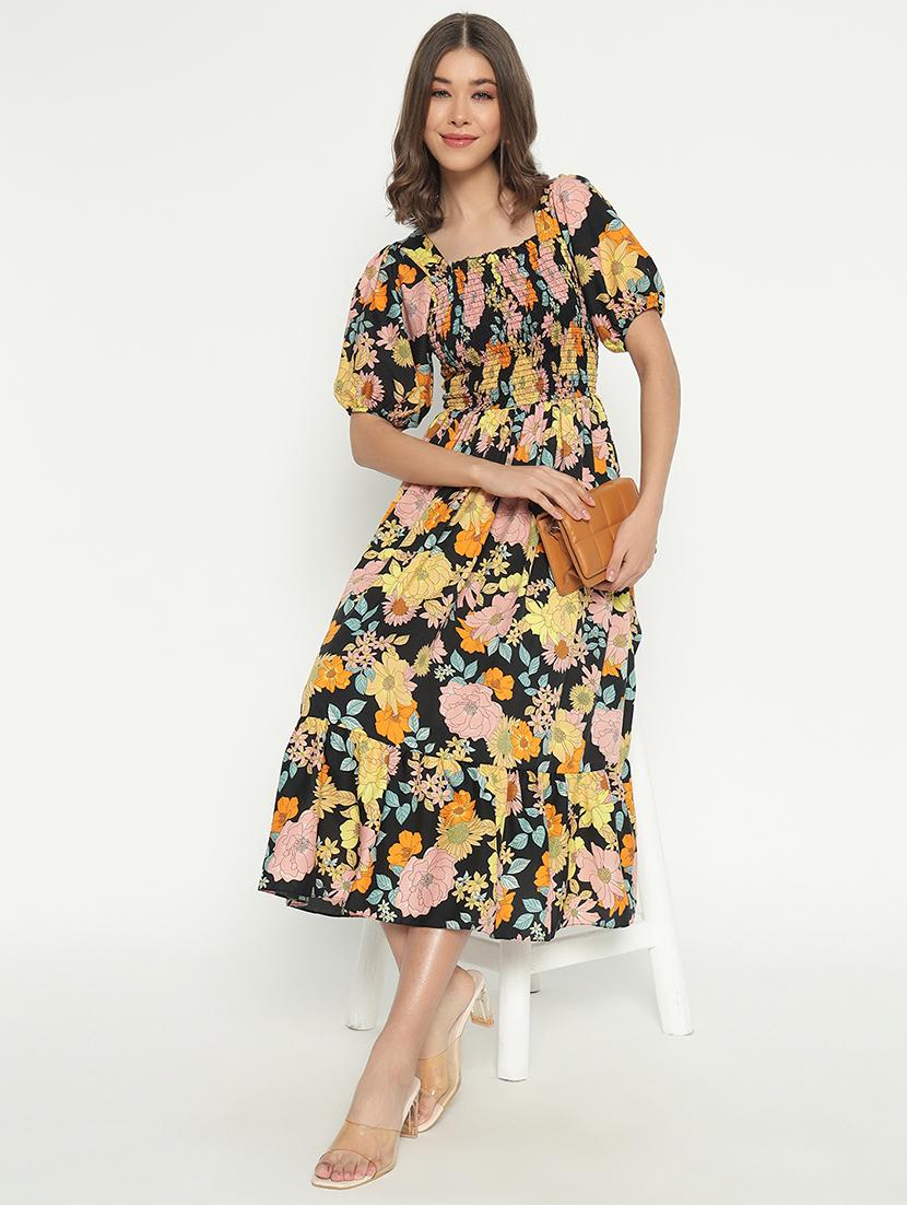 women printed puff sleeve tiered dress - 21982153 -  Zoom Image - 0