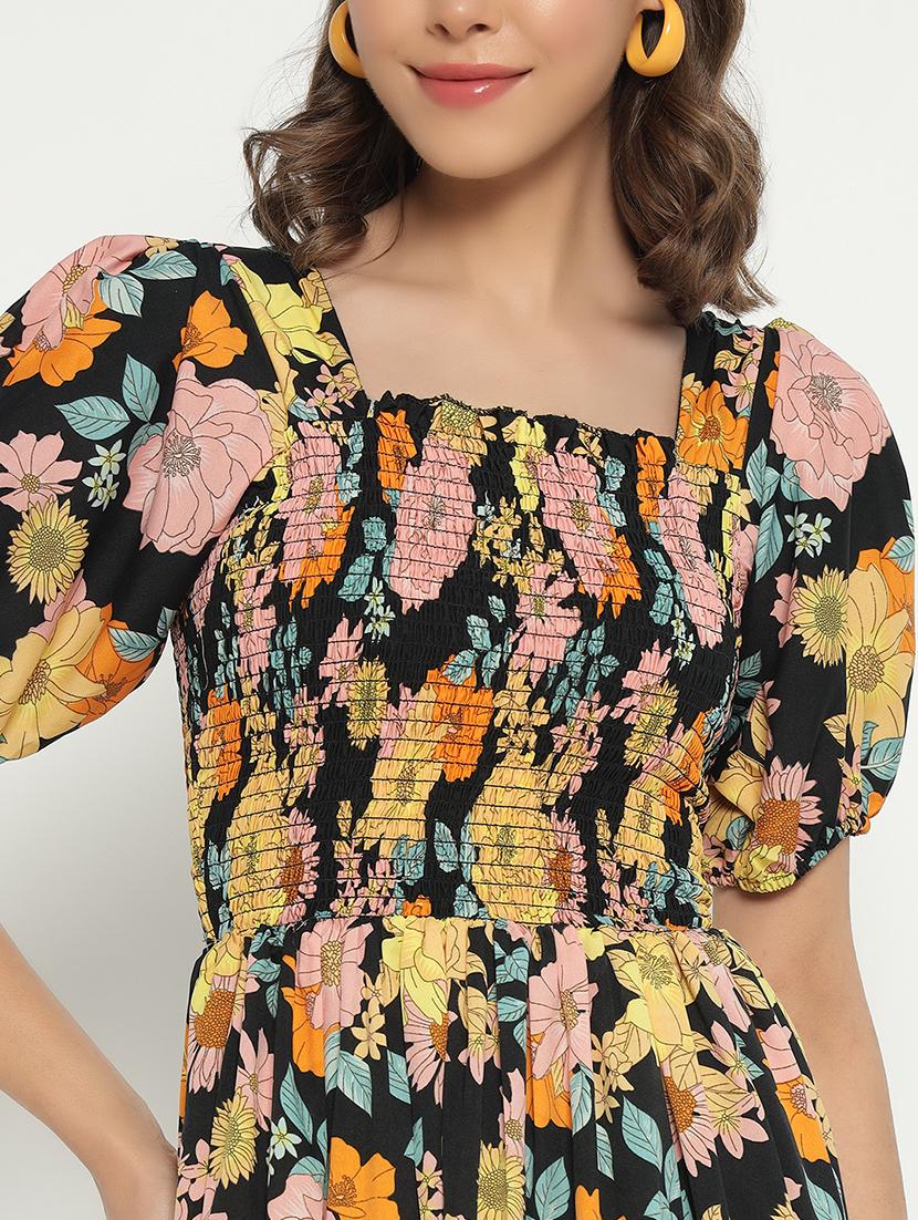 women printed puff sleeve tiered dress - 21982153 - Standard Image - 3