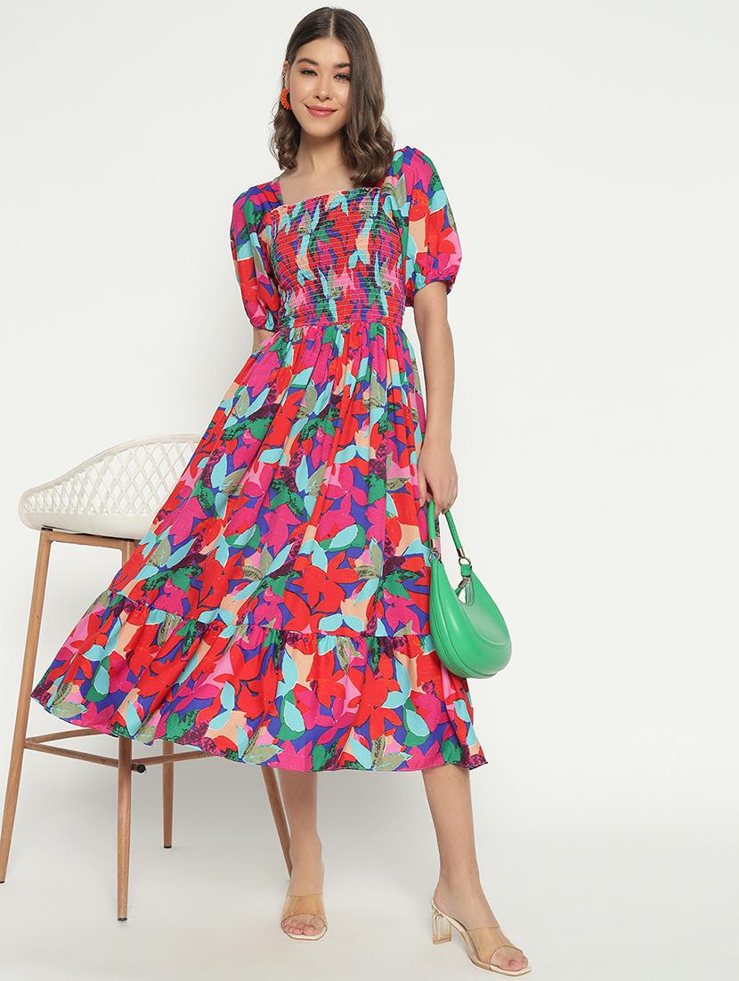 women printed puff sleeve tiered dress - 21982154 -  Zoom Image - 0