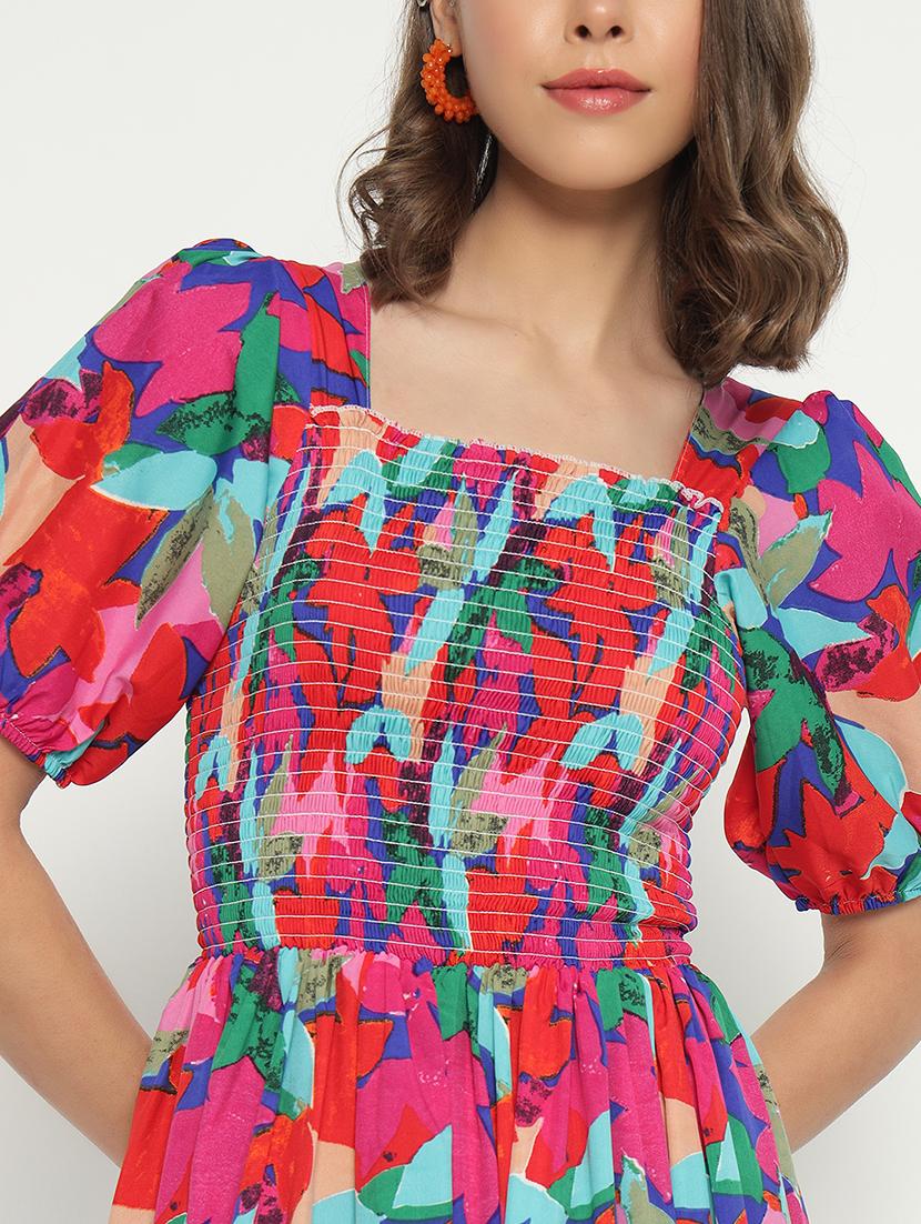 women printed puff sleeve tiered dress - 21982154 - Standard Image - 3