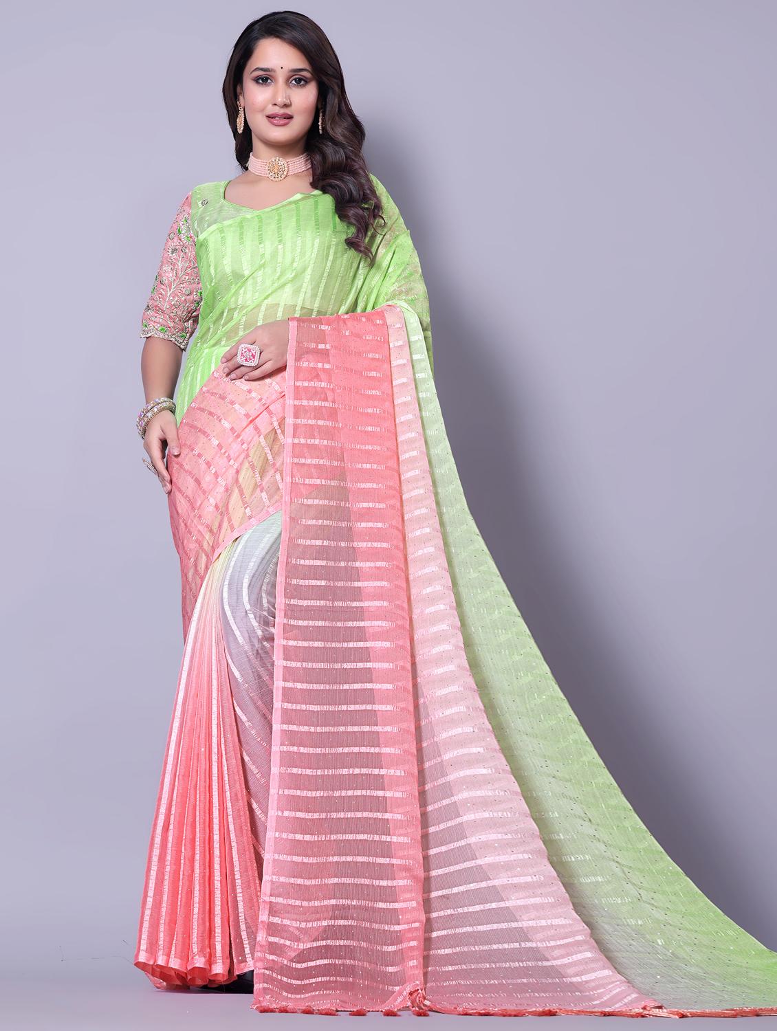 women ombre printed embellished saree with blouse