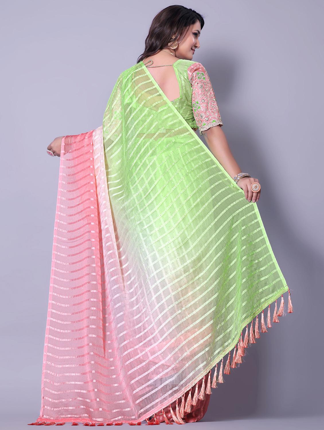 women ombre printed embellished saree with blouse - 21982173 - Standard Image - 3