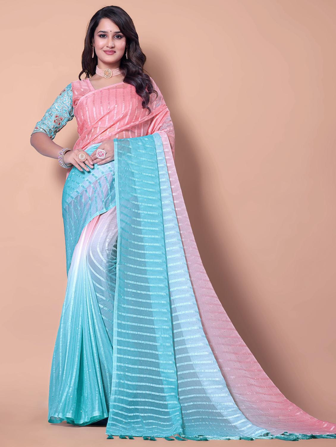 women ombre printed embellished saree with blouse - 21982174 - Zoom Image - 0