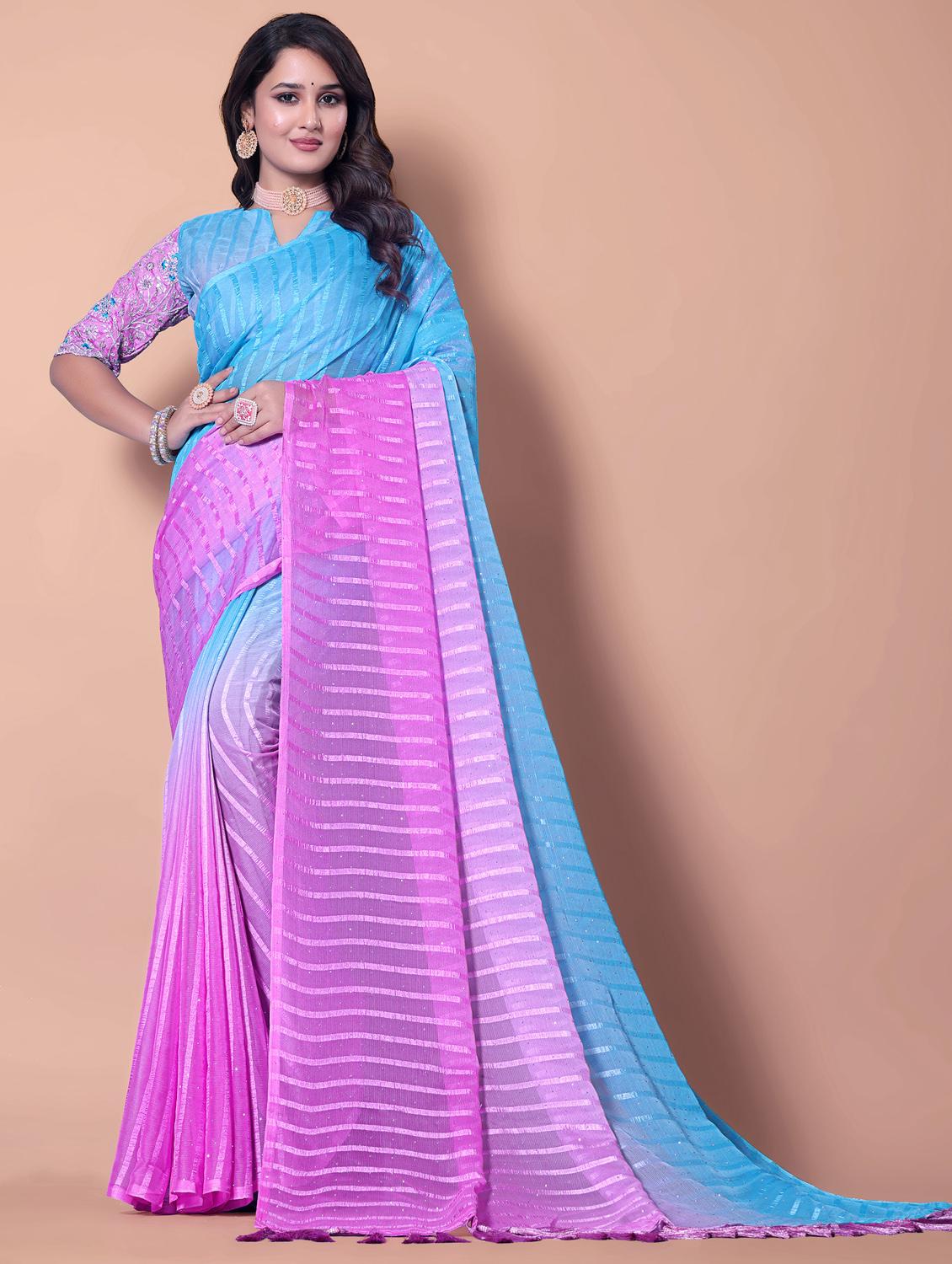 women ombre printed embellished saree with blouse - 21982175 - Zoom Image - 0