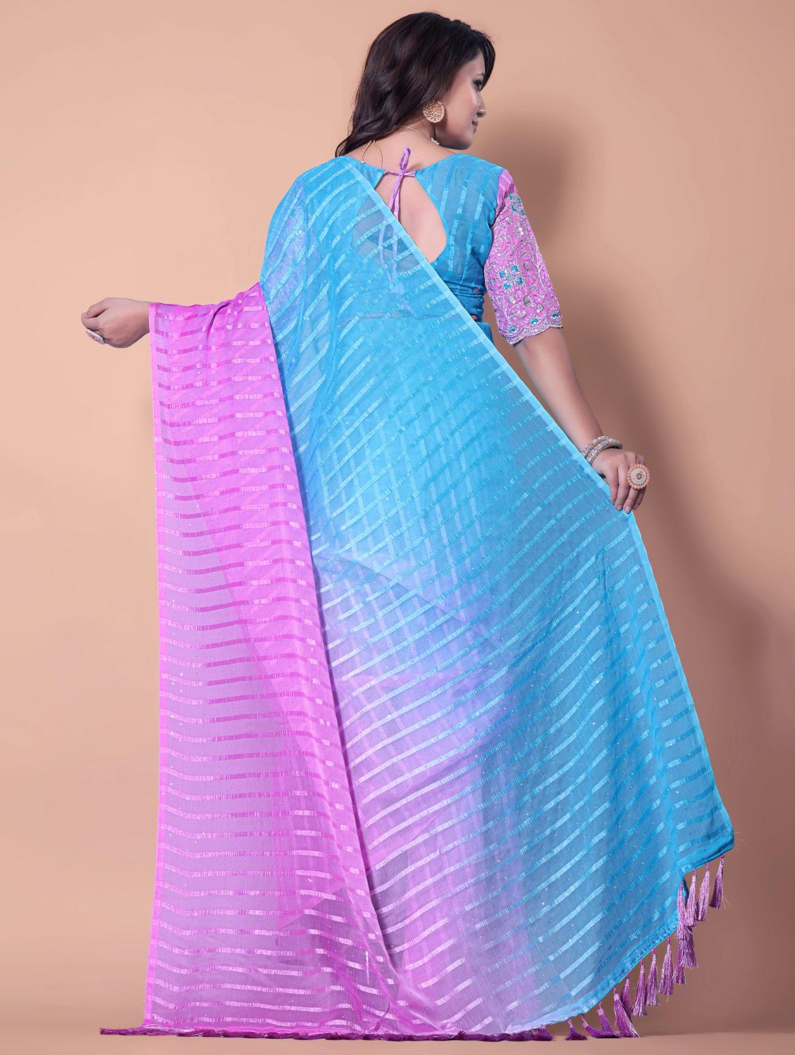 women ombre printed embellished saree with blouse - 21982175 - Standard Image - 3