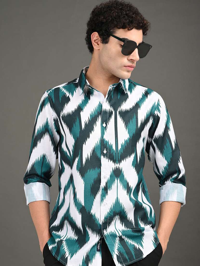 men printed long sleeve regular fit casual shirt