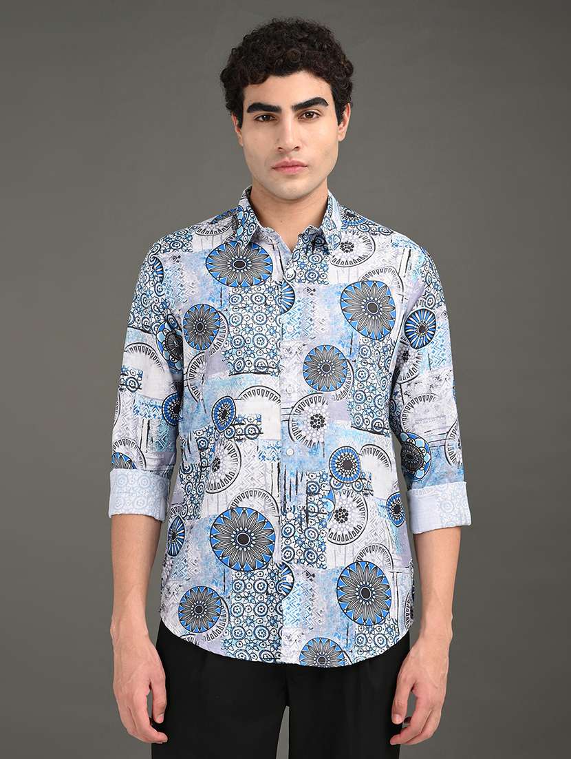 men printed long sleeve regular fit casual shirt