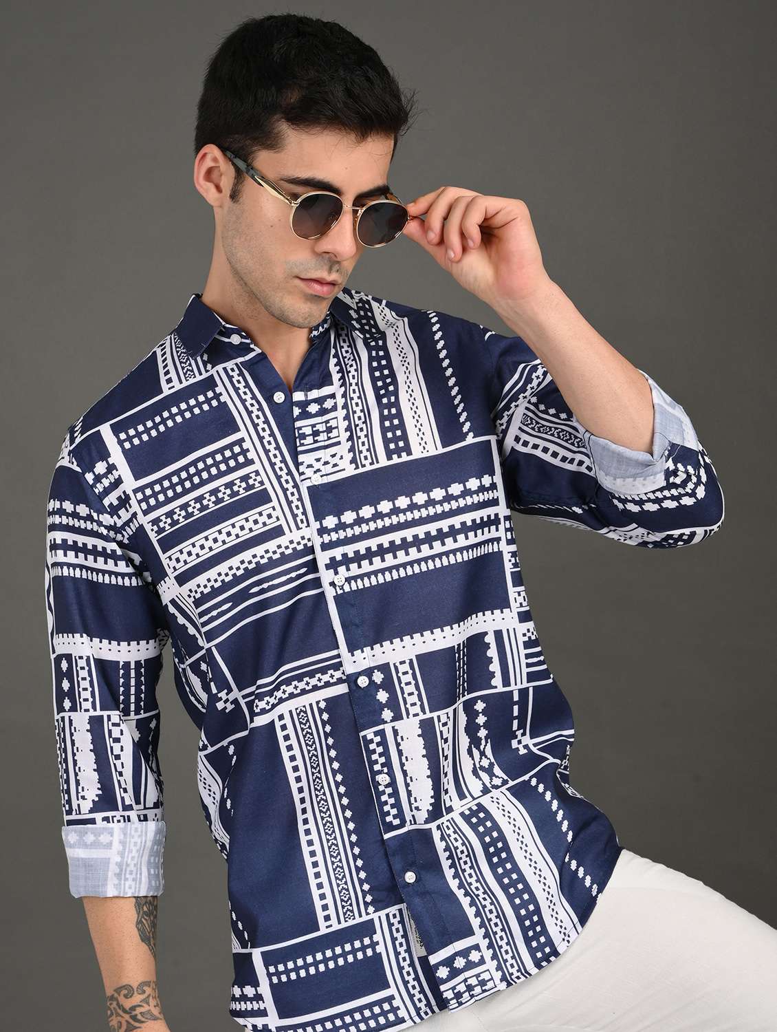 men printed long sleeve regular fit casual shirt