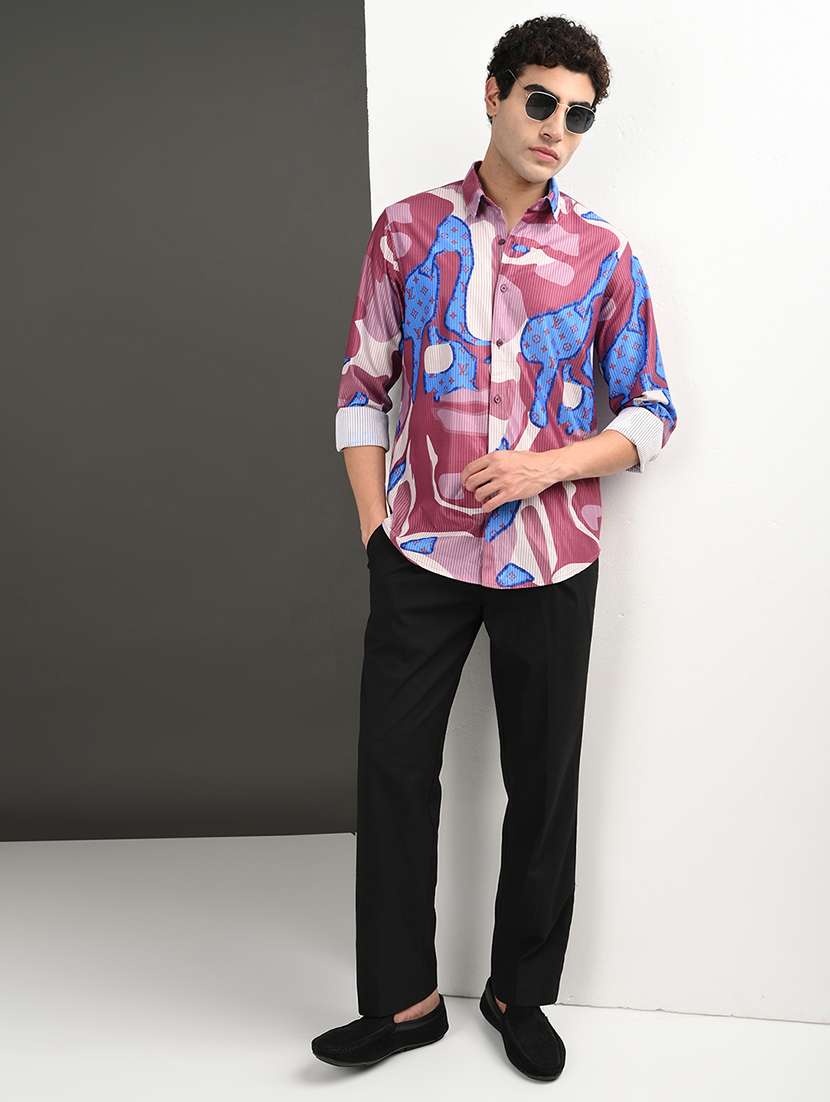 men printed long sleeve regular fit casual shirt - 21982190 -  Standard Image - 3