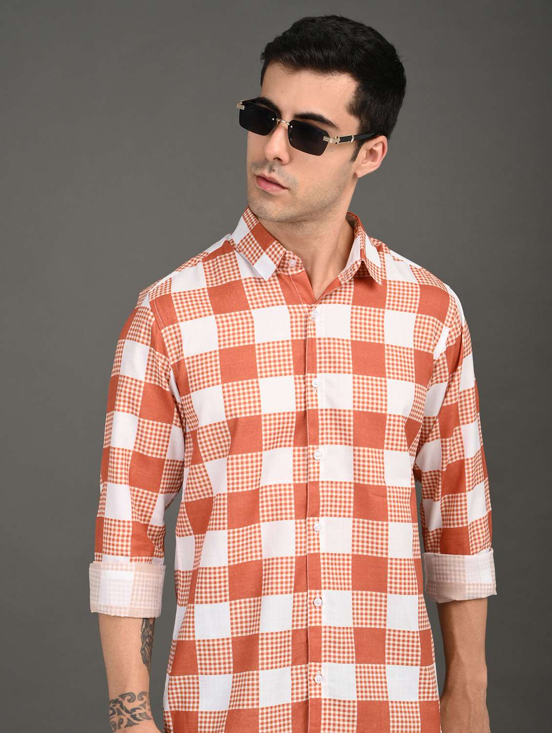 men checkered long sleeve regular fit casual shirt