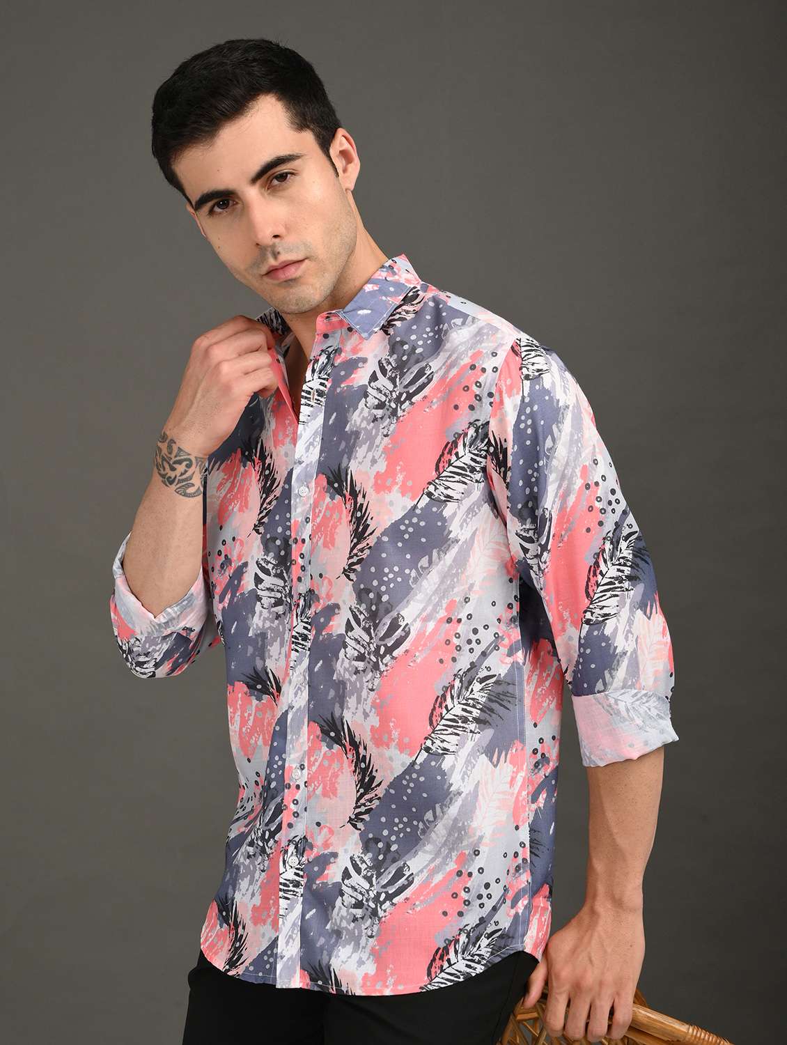 men printed long sleeve regular fit casual shirt