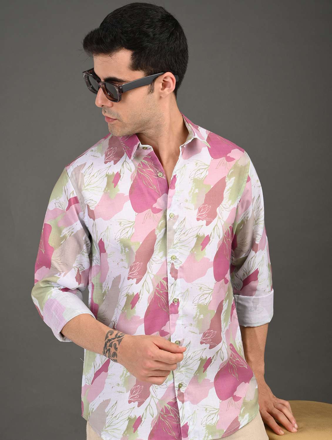 men printed long sleeve regular fit casual shirt
