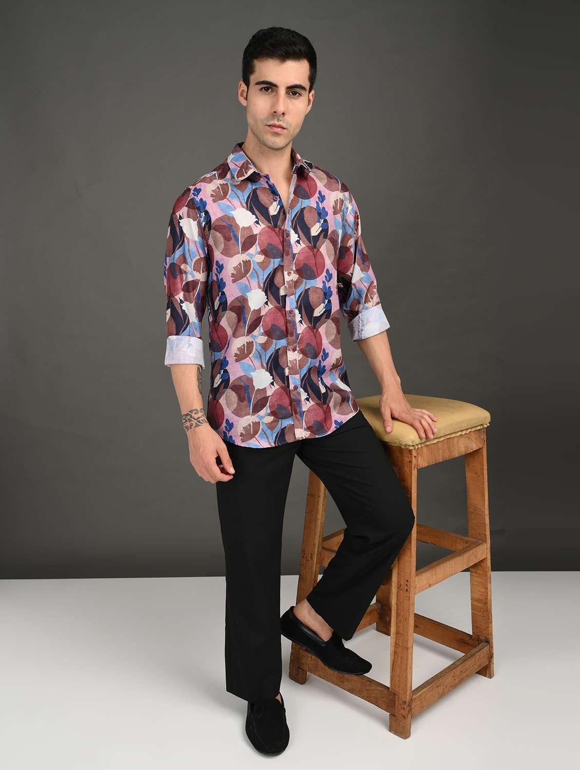 men printed long sleeve regular fit casual shirt - 21982222 -  Standard Image - 3