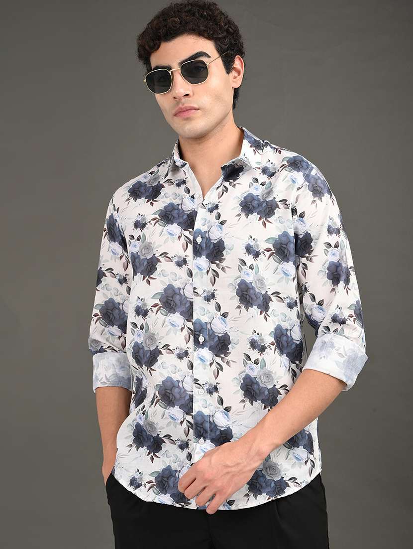 men printed long sleeve regular fit casual shirt