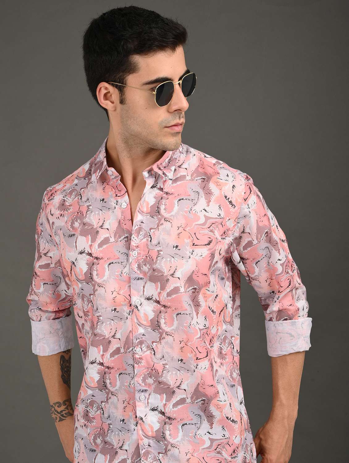 men printed long sleeve regular fit casual shirt