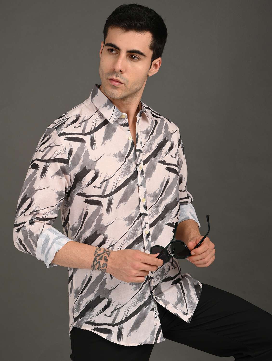 men printed long sleeve regular fit casual shirt
