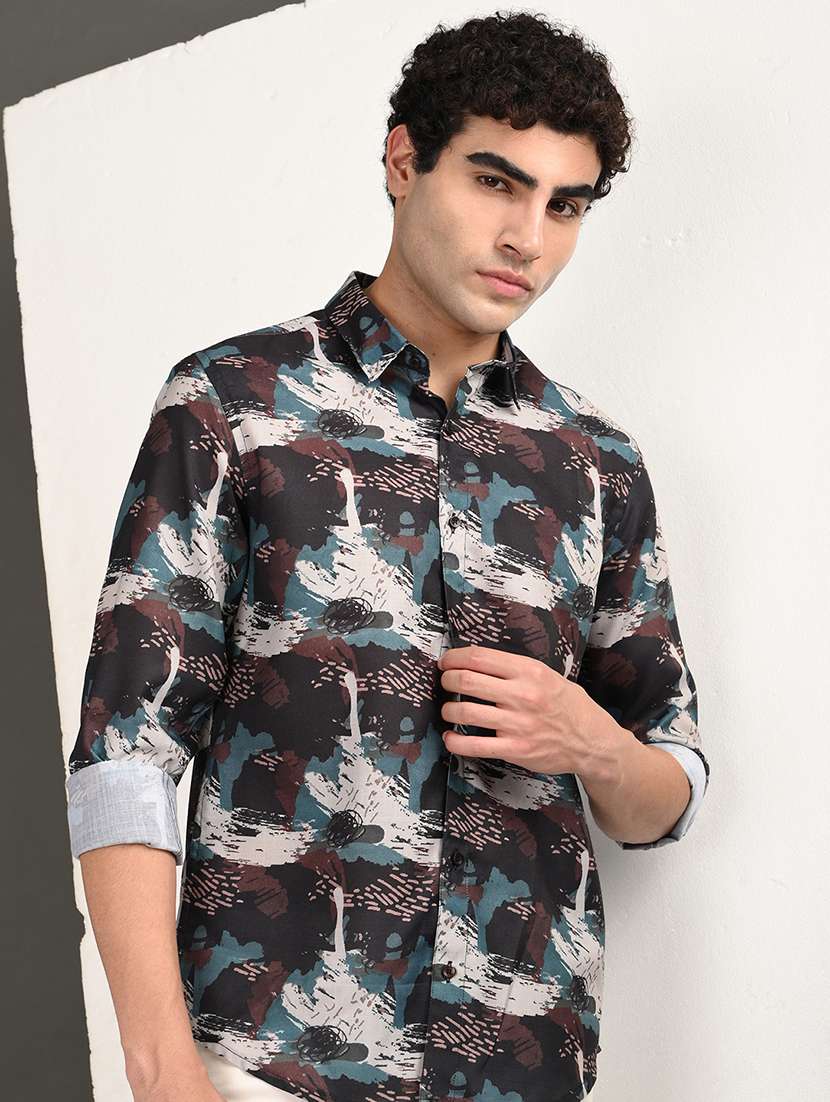 men printed long sleeve regular fit casual shirt