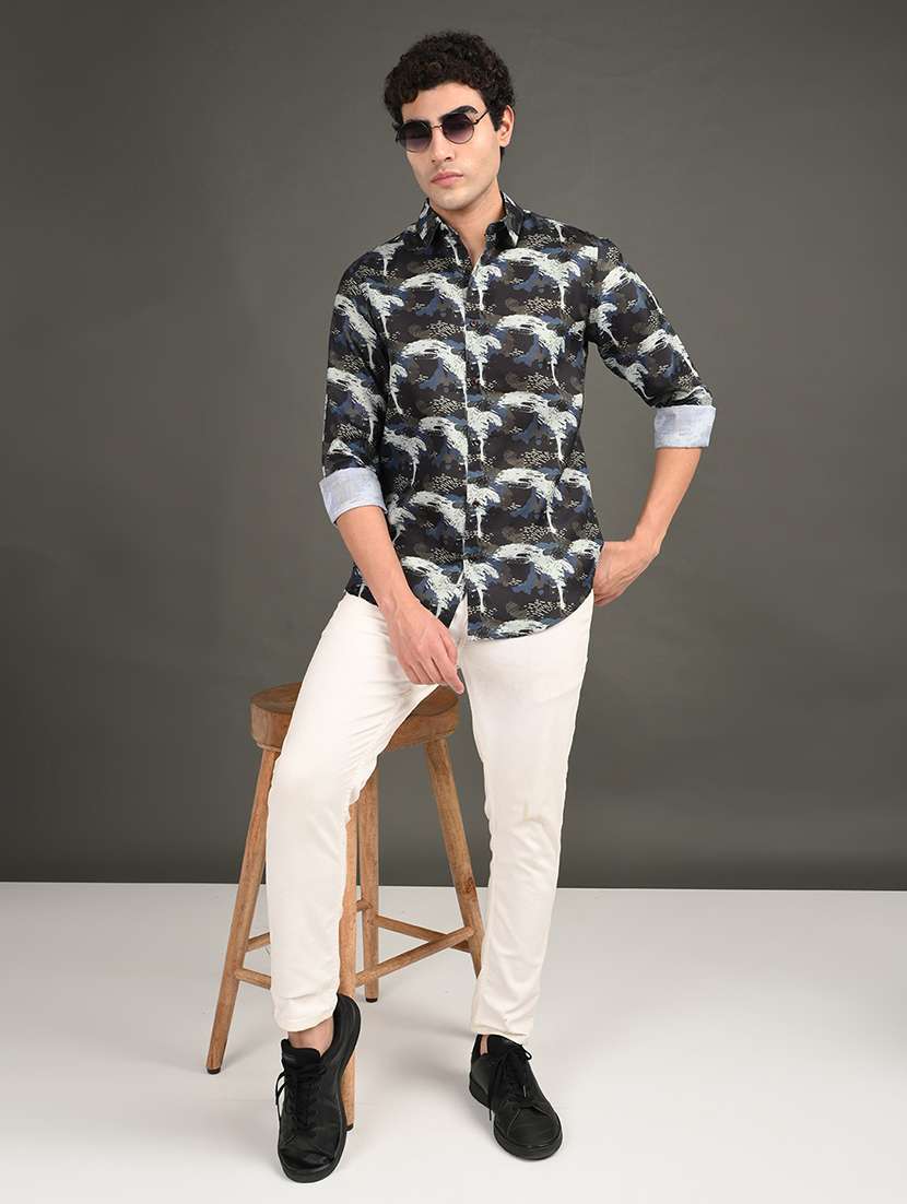 men printed long sleeve regular fit casual shirt - 21982233 -  Standard Image - 3