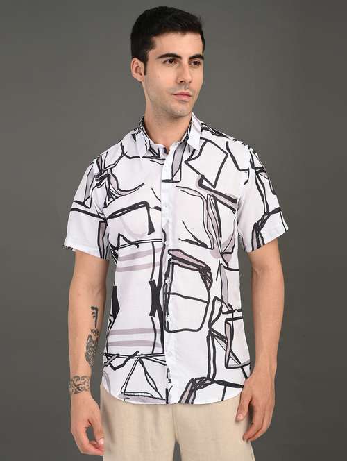 men printed short sleeve regular fit casual shirt - 21982235 -  Standard Image - 0