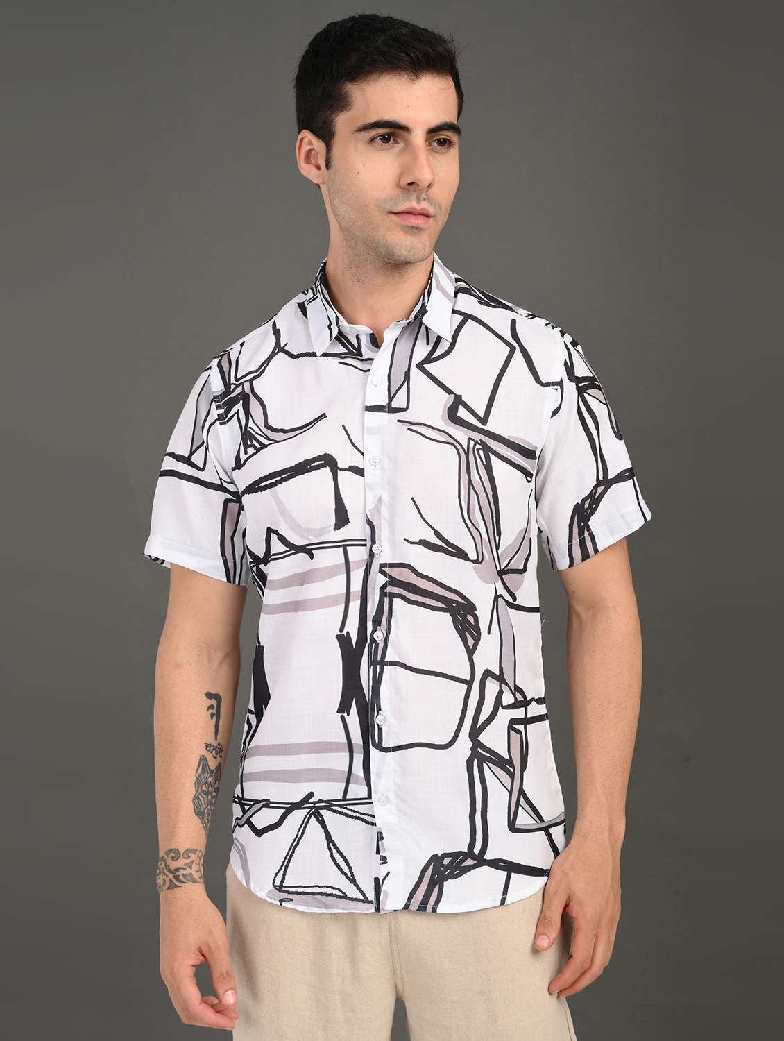 men printed short sleeve regular fit casual shirt