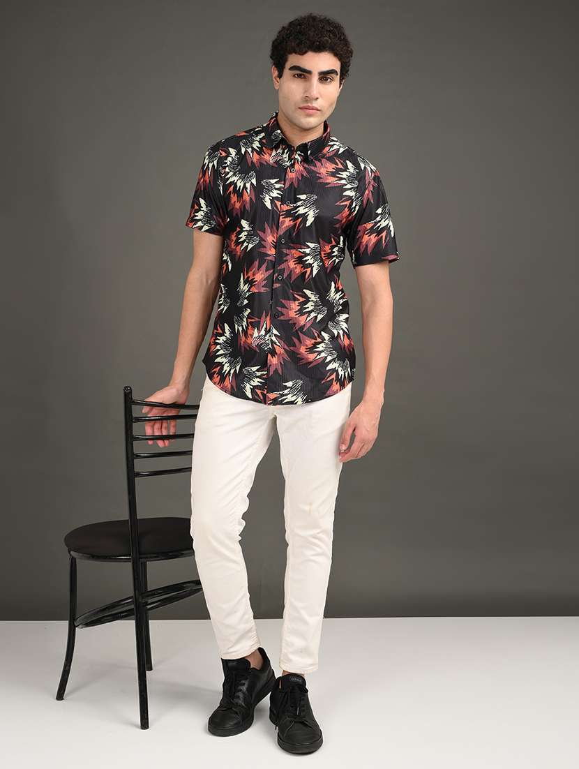 men printed short sleeve regular fit casual shirt - 21982238 -  Standard Image - 3