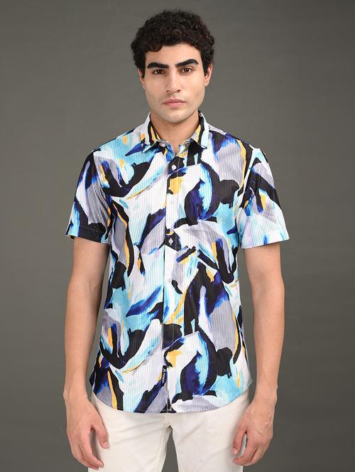 men printed short sleeve regular fit casual shirt - 21982239 - Standard Image - 0