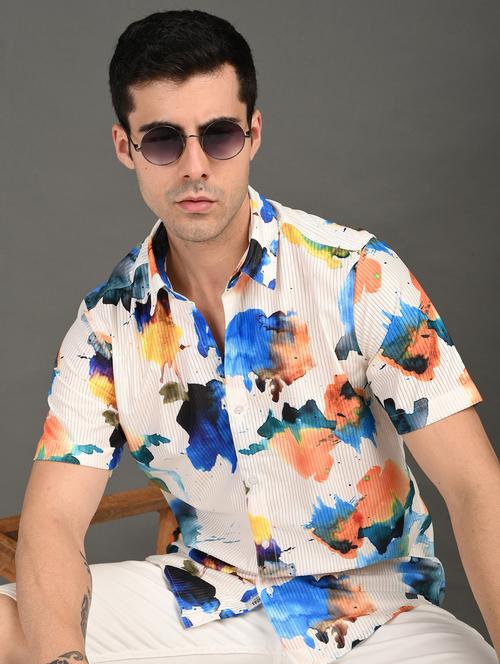 men printed short sleeve regular fit casual shirt - 21982240 - Standard Image - 0
