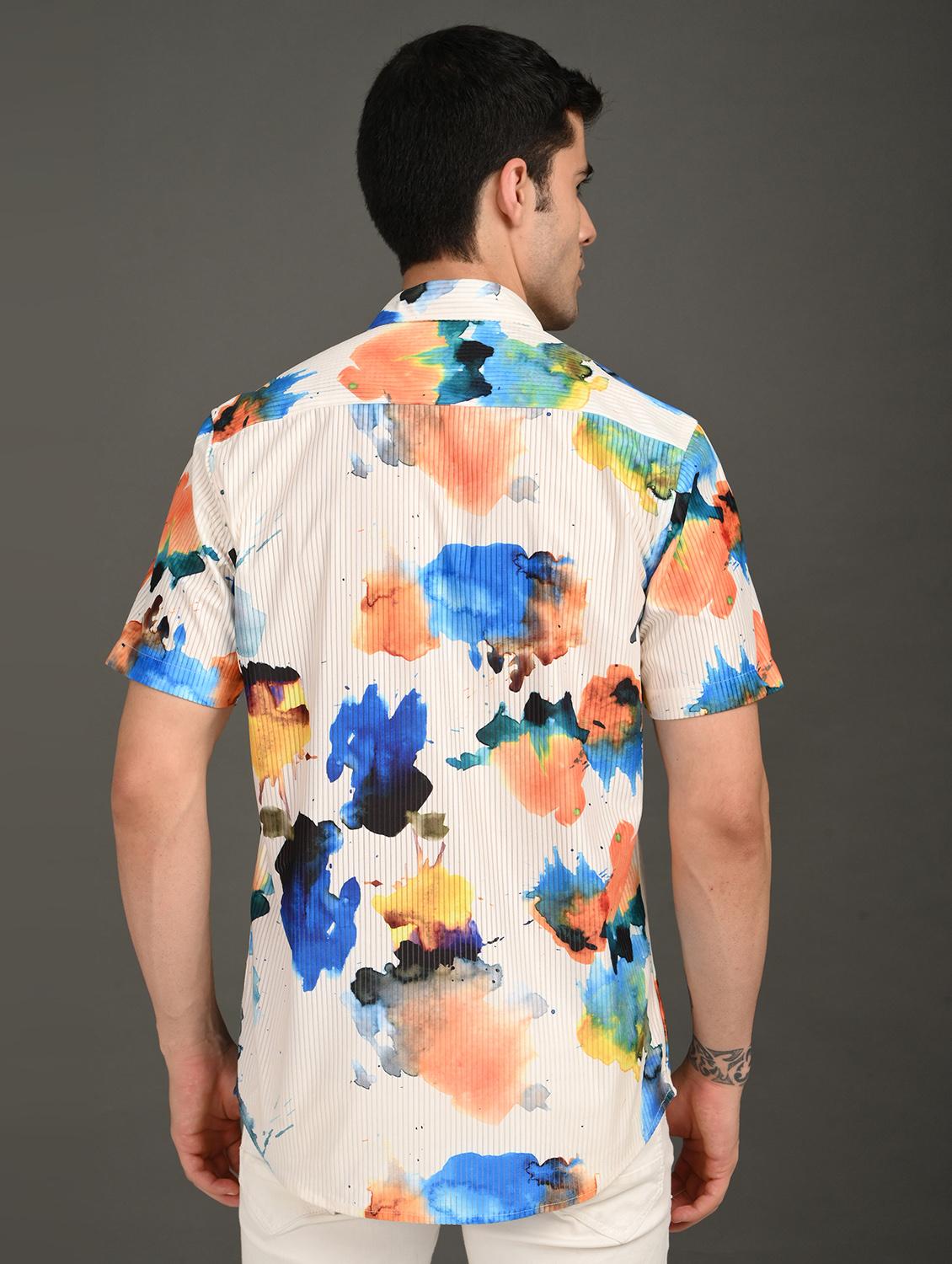 men printed short sleeve regular fit casual shirt - 21982240 - Standard Image - 3
