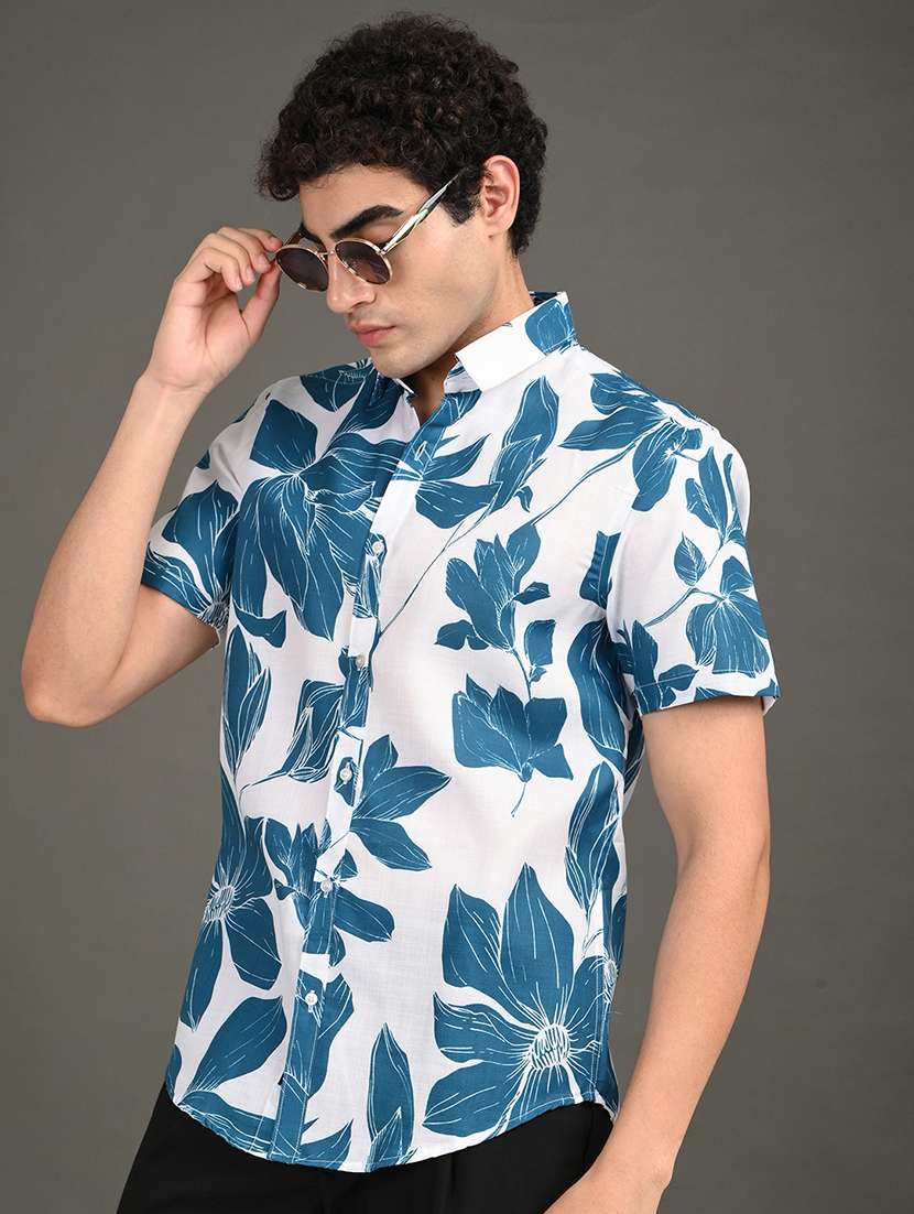 men printed short sleeve regular fit casual shirt