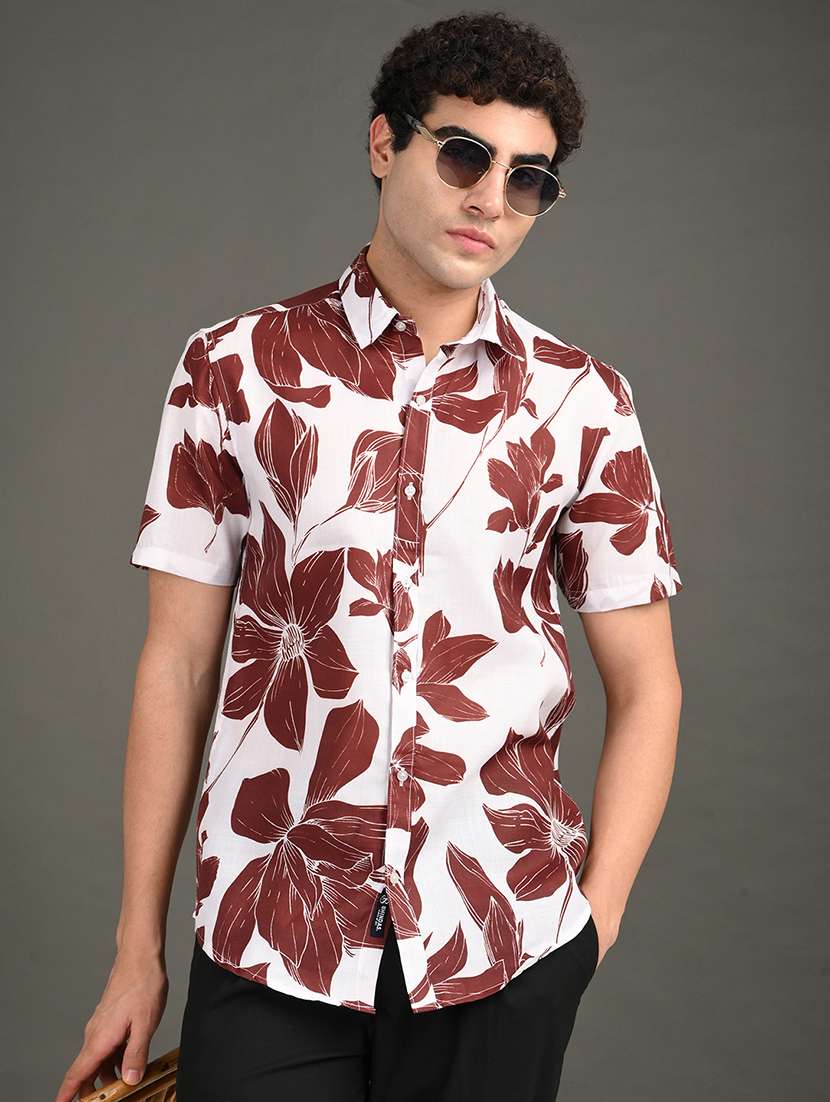 men printed short sleeve regular fit casual shirt