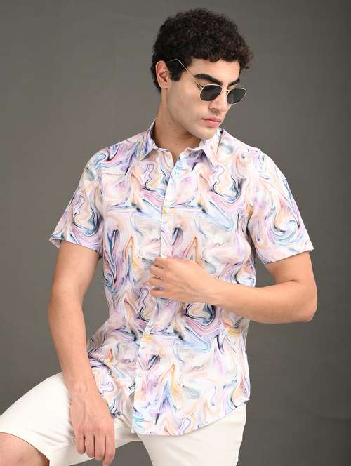 men printed short sleeve regular fit casual shirt - 21982246 - Standard Image - 0