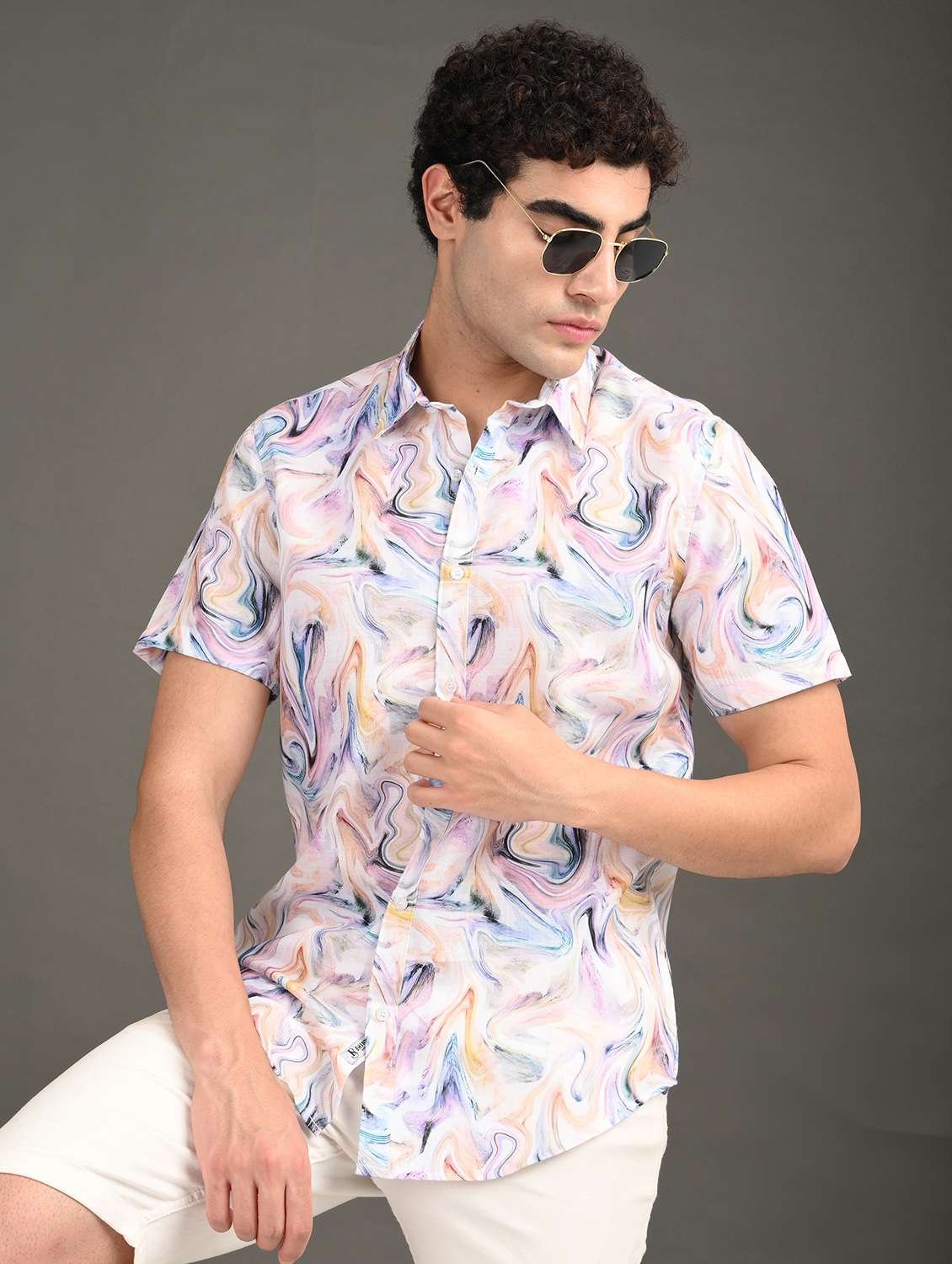 men printed short sleeve regular fit casual shirt - 21982246 - Zoom Image - 0