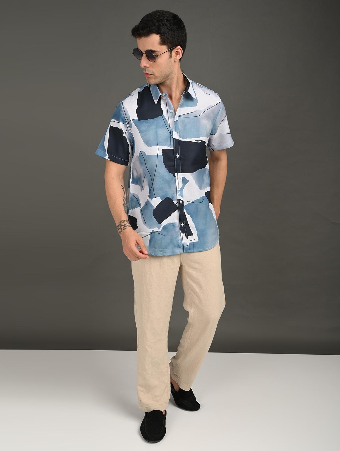 men printed short sleeve regular fit casual shirt - 21982249 - Standard Image - 3