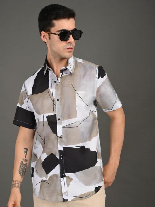 men printed short sleeve regular fit casual shirt - 21982250 - Standard Image - 0