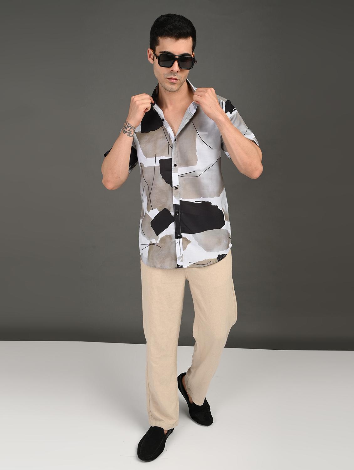 men printed short sleeve regular fit casual shirt - 21982250 - Standard Image - 3