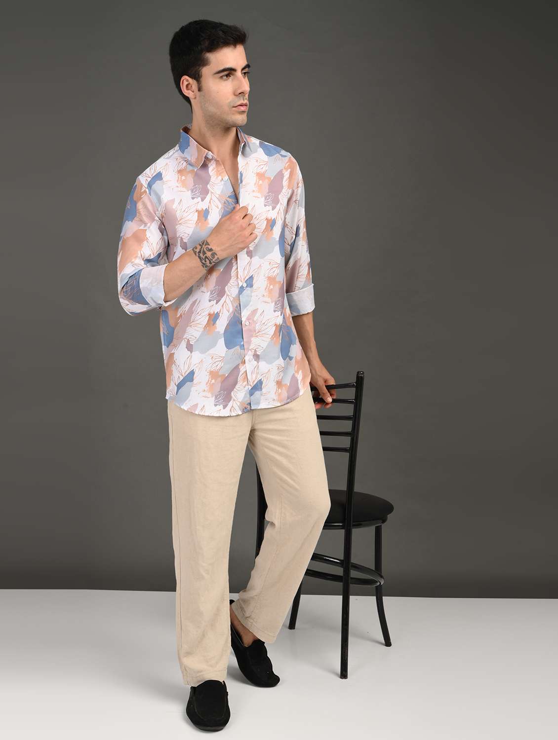 men printed long sleeve regular fit casual shirt - 21982251 -  Standard Image - 3