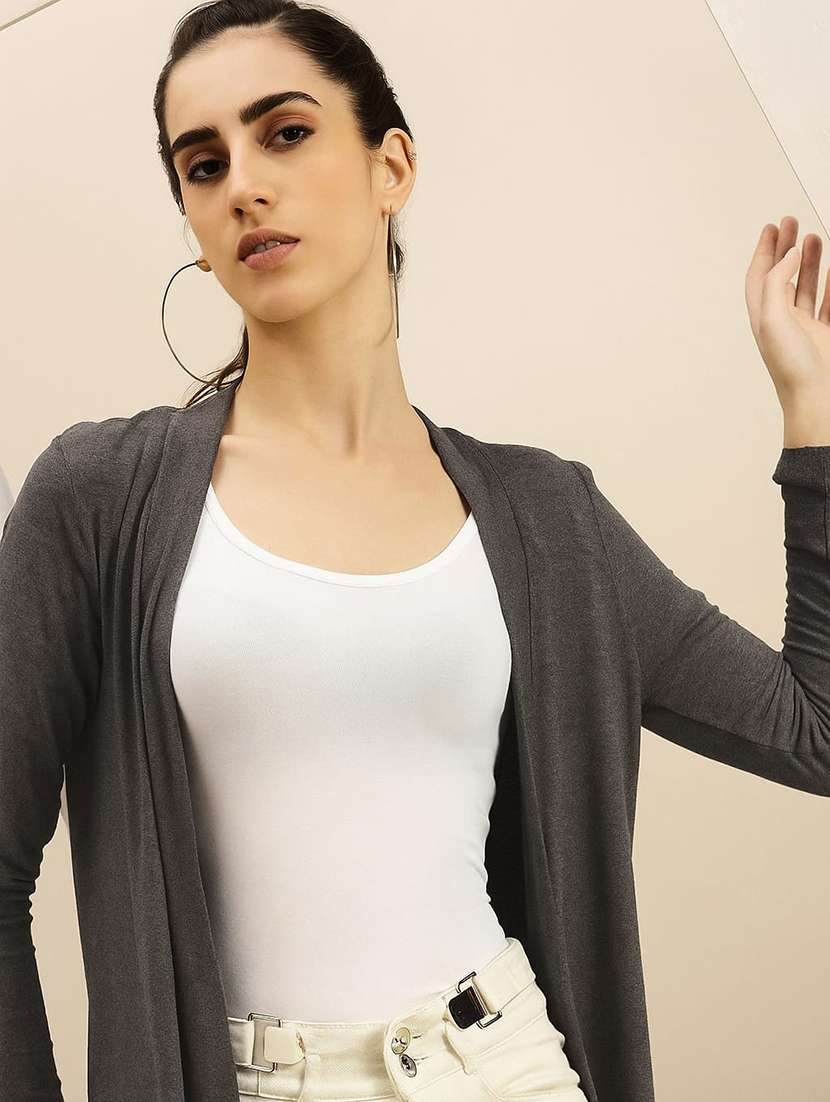 women grey solid long sleeve regular shrug - 21982253 -  Standard Image - 3