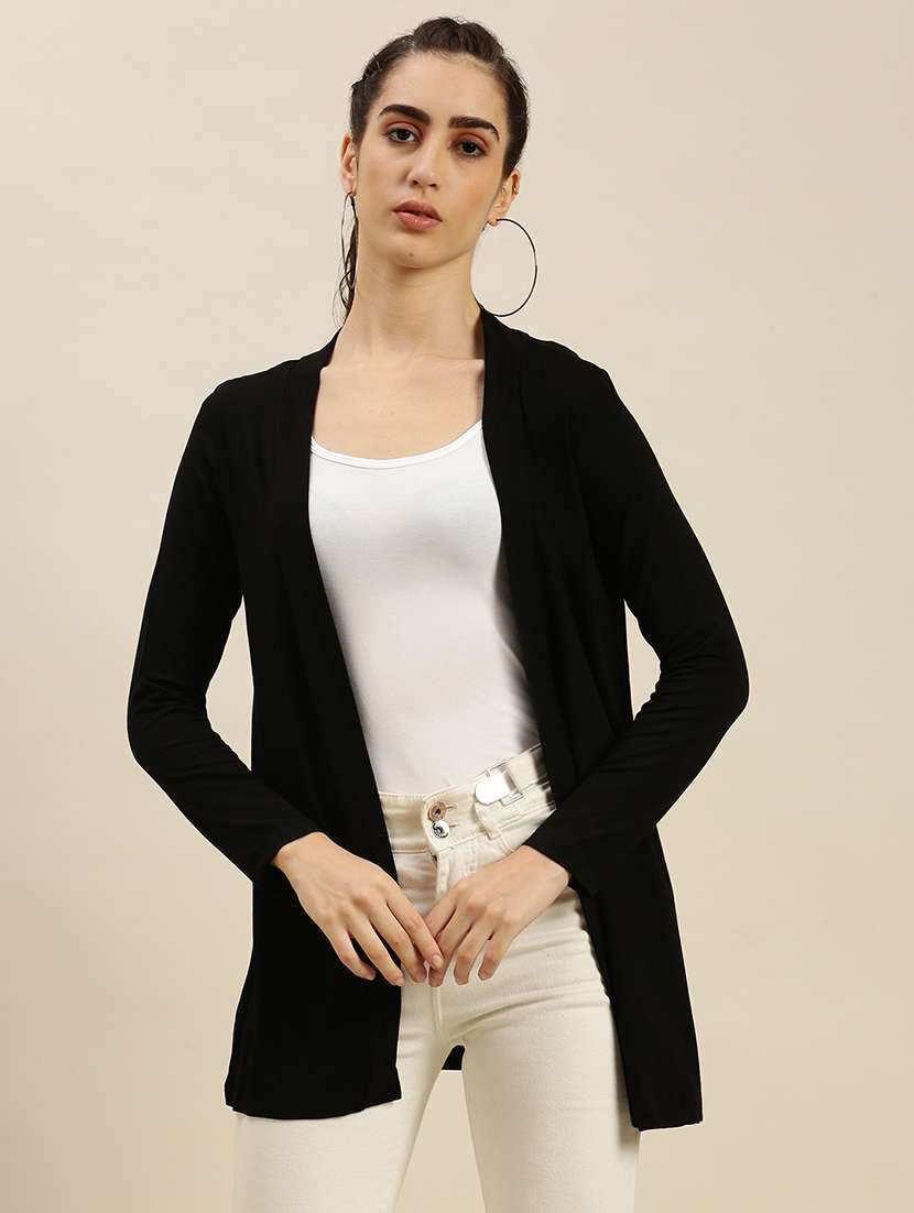 women black solid long sleeve regular shrug