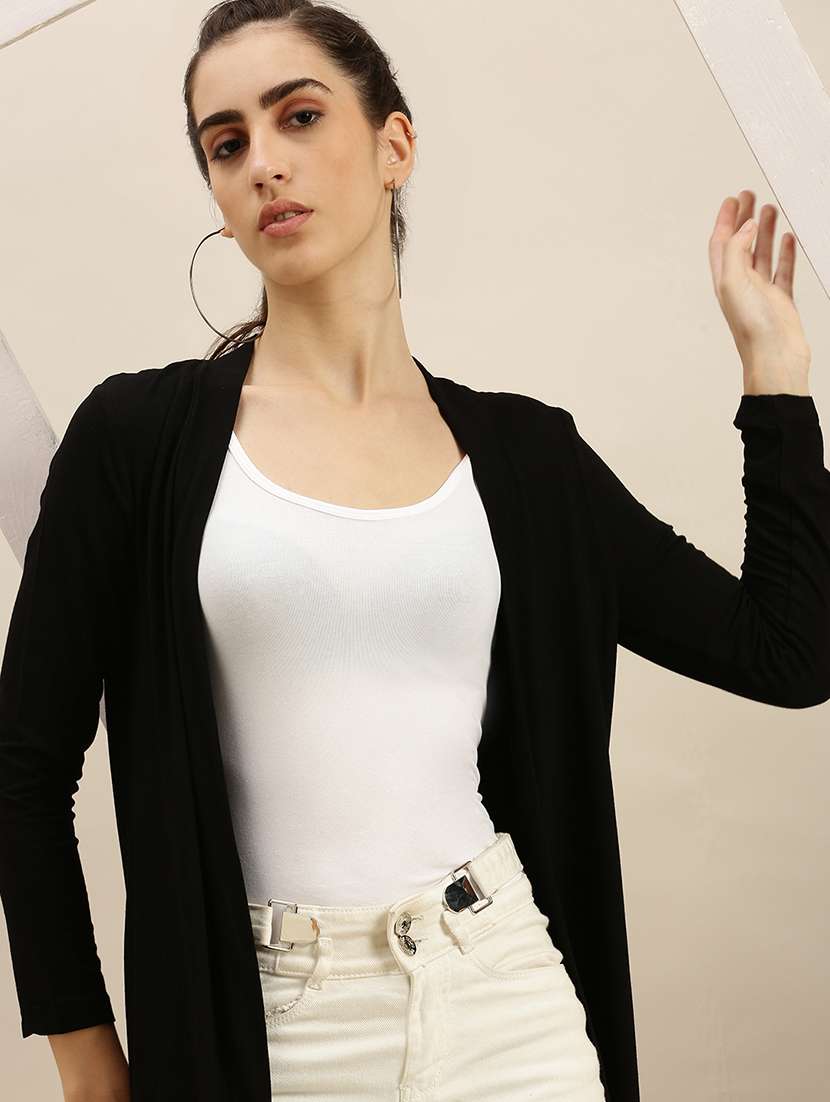 women black solid long sleeve regular shrug - 21982254 -  Standard Image - 3