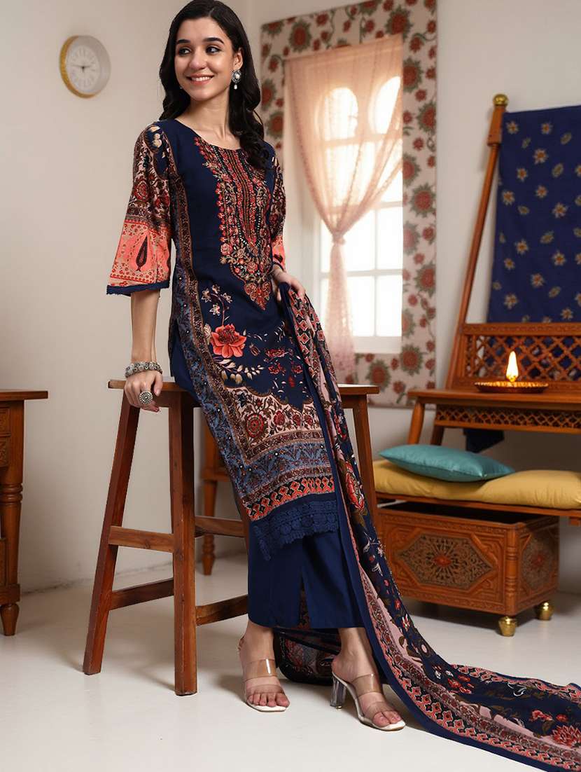 navy blue cotton suit  set