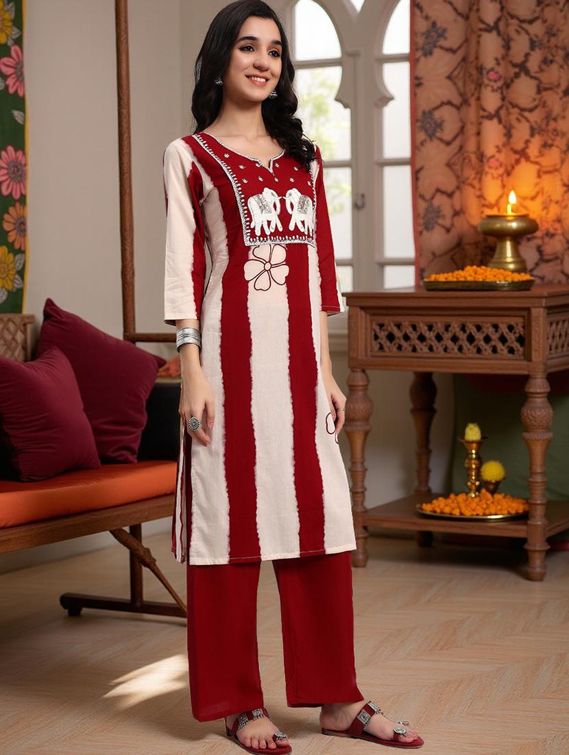women three quarter sleeve kurta pant with dupatta set - 21982271 - Standard Image - 3